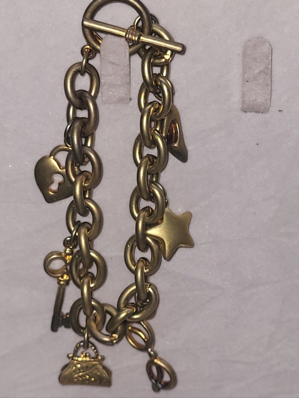 Vintage Victoria’s Secret Charm Bracelet Signed VS Chunky Matte Gold Tone Y2K